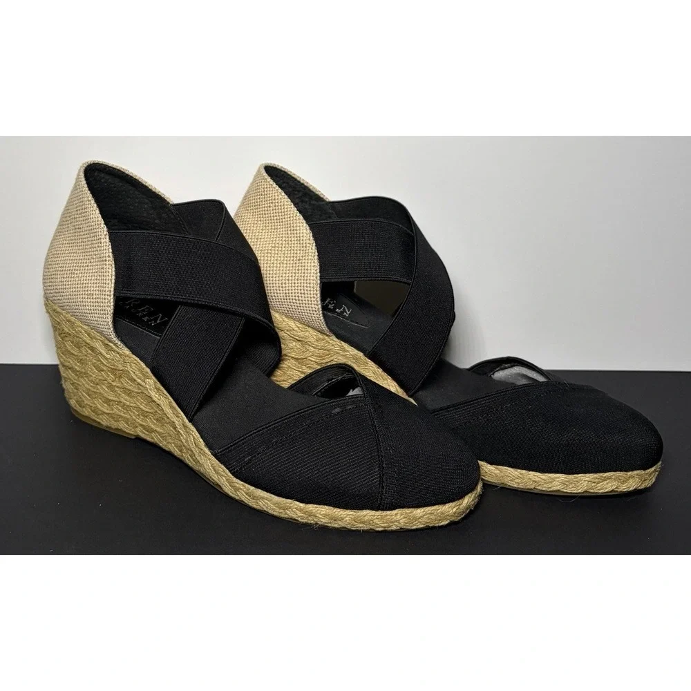 Lauren Ralph Lauren Collins Black Elastic Wedges Women's 7.5B M